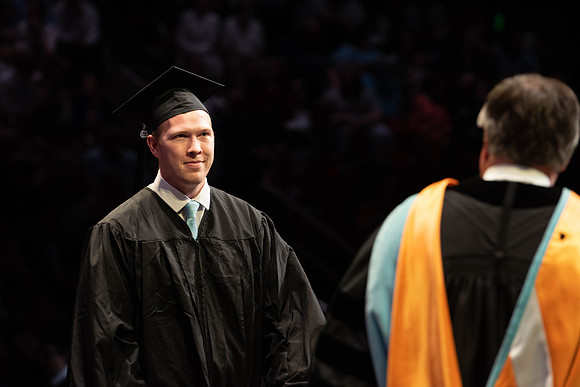 Students graduate from College of Physical Sciences and Engineering. Convocation held in the Hart Building Auditorium.