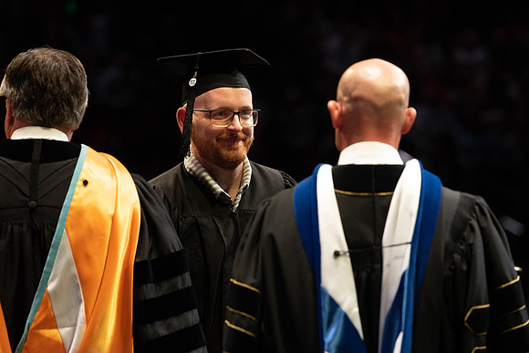 Students graduate from College of Physical Sciences and Engineering. Convocation held in the Hart Building Auditorium.