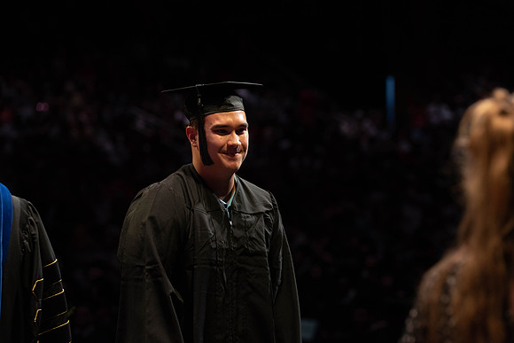 Students graduate from College of Physical Sciences and Engineering. Convocation held in the Hart Building Auditorium.