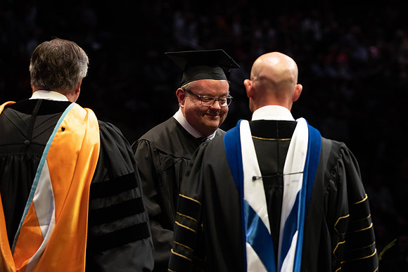 Students graduate from College of Physical Sciences and Engineering. Convocation held in the Hart Building Auditorium.