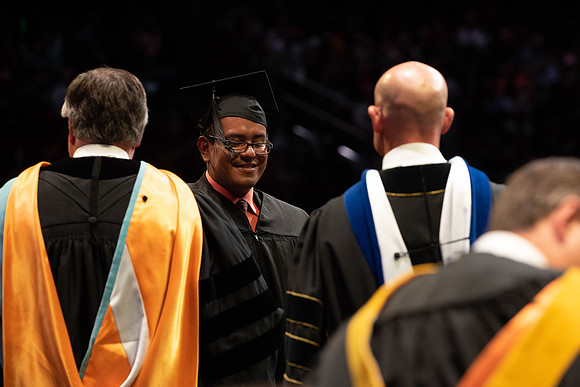 Students graduate from College of Physical Sciences and Engineering. Convocation held in the Hart Building Auditorium.