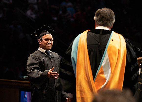 Students graduate from College of Physical Sciences and Engineering. Convocation held in the Hart Building Auditorium.
