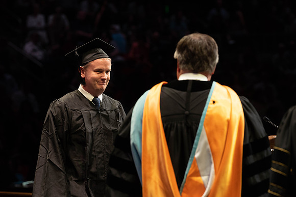 Students graduate from College of Physical Sciences and Engineering. Convocation held in the Hart Building Auditorium.