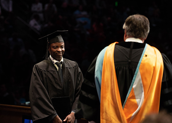 Students graduate from College of Physical Sciences and Engineering. Convocation held in the Hart Building Auditorium.