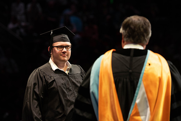 Students graduate from College of Physical Sciences and Engineering. Convocation held in the Hart Building Auditorium.