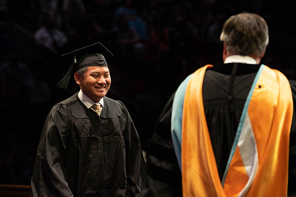 Students graduate from College of Physical Sciences and Engineering. Convocation held in the Hart Building Auditorium.
