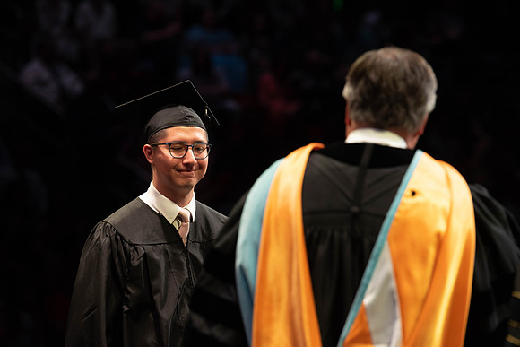 Students graduate from College of Physical Sciences and Engineering. Convocation held in the Hart Building Auditorium.