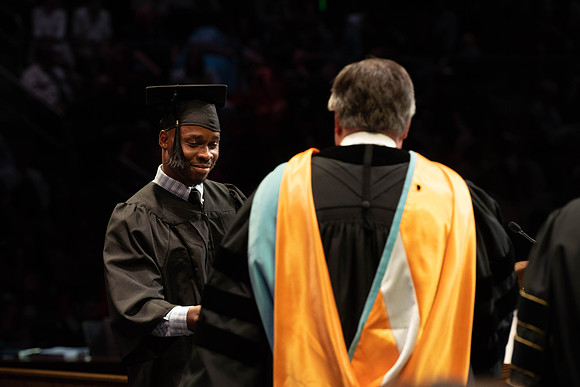 Students graduate from College of Physical Sciences and Engineering. Convocation held in the Hart Building Auditorium.