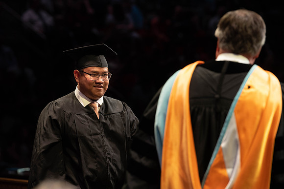 Students graduate from College of Physical Sciences and Engineering. Convocation held in the Hart Building Auditorium.