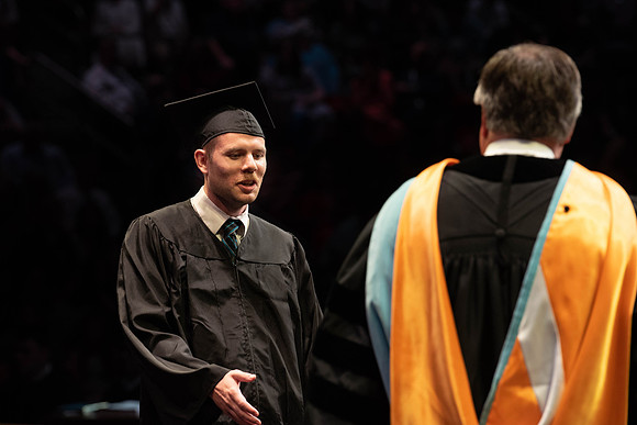 Students graduate from College of Physical Sciences and Engineering. Convocation held in the Hart Building Auditorium.