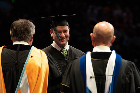 Students graduate from College of Physical Sciences and Engineering. Convocation held in the Hart Building Auditorium.
