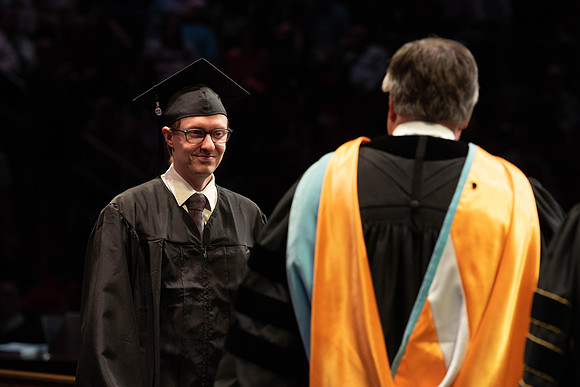 Students graduate from College of Physical Sciences and Engineering. Convocation held in the Hart Building Auditorium.
