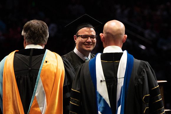 Students graduate from College of Physical Sciences and Engineering. Convocation held in the Hart Building Auditorium.