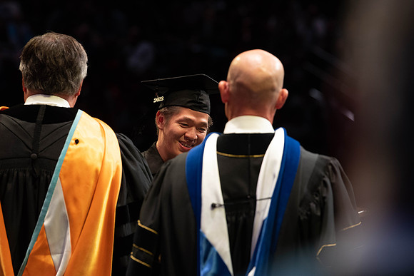 Students graduate from College of Physical Sciences and Engineering. Convocation held in the Hart Building Auditorium.