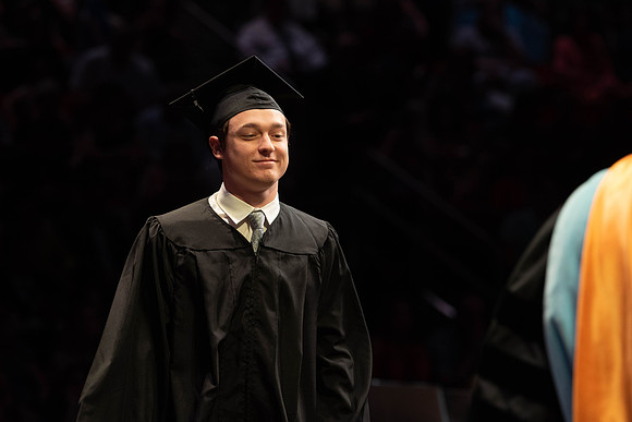 Students graduate from College of Physical Sciences and Engineering. Convocation held in the Hart Building Auditorium.