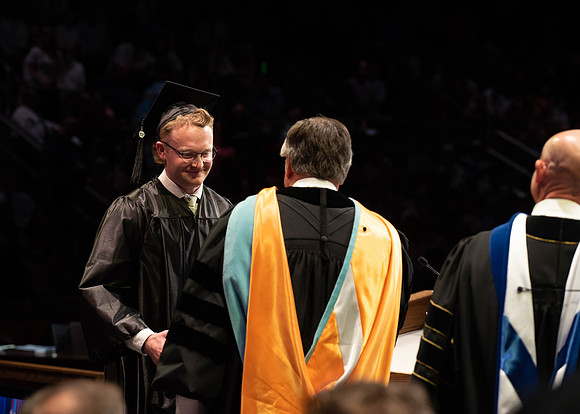 Students graduate from College of Physical Sciences and Engineering. Convocation held in the Hart Building Auditorium.