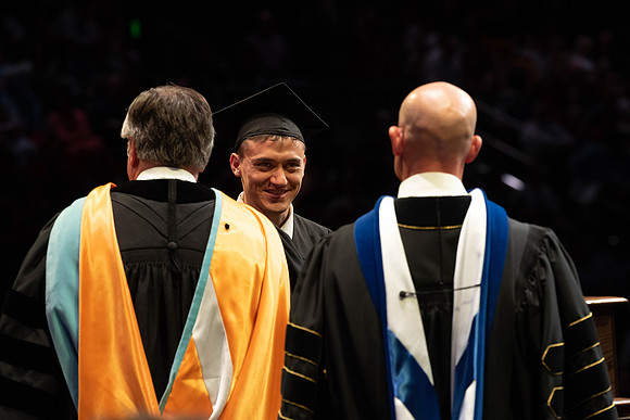 Students graduate from College of Physical Sciences and Engineering. Convocation held in the Hart Building Auditorium.