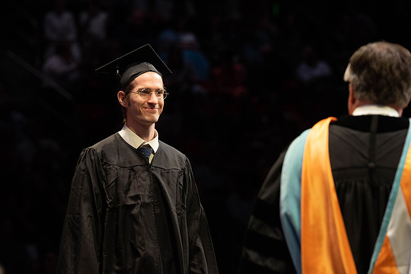 Students graduate from College of Physical Sciences and Engineering. Convocation held in the Hart Building Auditorium.