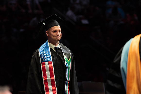 Students graduate from College of Physical Sciences and Engineering. Convocation held in the Hart Building Auditorium.