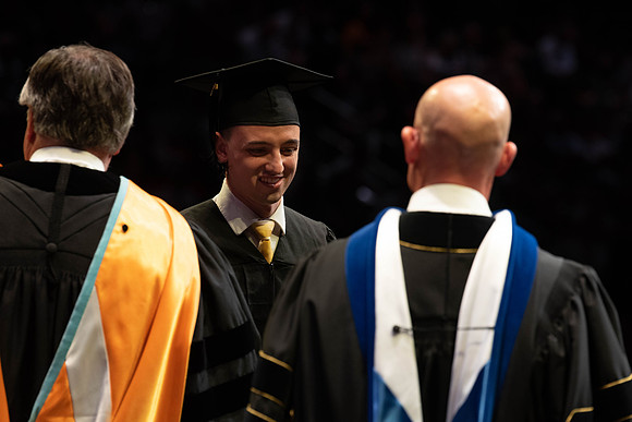 Students graduate from College of Physical Sciences and Engineering. Convocation held in the Hart Building Auditorium.
