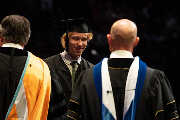 Students graduate from College of Physical Sciences and Engineering. Convocation held in the Hart Building Auditorium.
