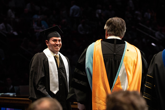Students graduate from College of Physical Sciences and Engineering. Convocation held in the Hart Building Auditorium.