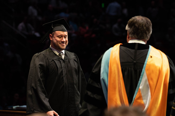 Students graduate from College of Physical Sciences and Engineering. Convocation held in the Hart Building Auditorium.