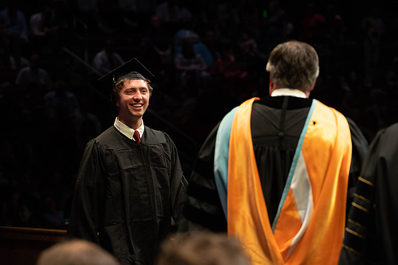 Students graduate from College of Physical Sciences and Engineering. Convocation held in the Hart Building Auditorium.