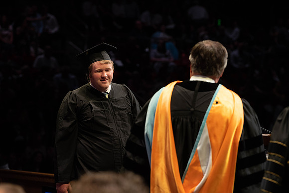 Students graduate from College of Physical Sciences and Engineering. Convocation held in the Hart Building Auditorium.