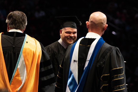 Students graduate from College of Physical Sciences and Engineering. Convocation held in the Hart Building Auditorium.