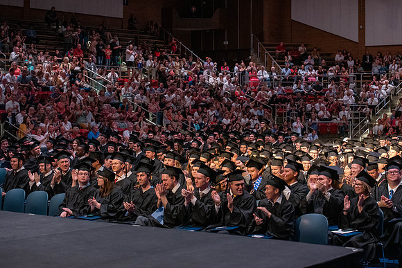 Students graduate from College of Physical Sciences and Engineering. Convocation held in the Hart Building Auditorium.