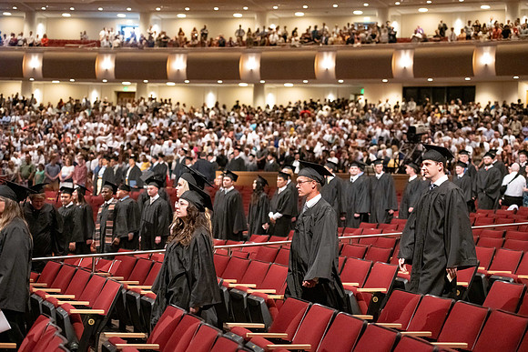 All BYU-Idaho graduates gathered in the BYU-Idaho Center for a commencement ceremony.
