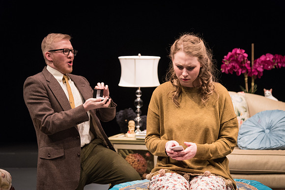 "In Gian Carlos Menotti's comic one-act The Telephone, a young suitor, Ben, comes to visit Lucy at her apartment and wants to ask her a question. Then the phone rings--and rings again--and again."