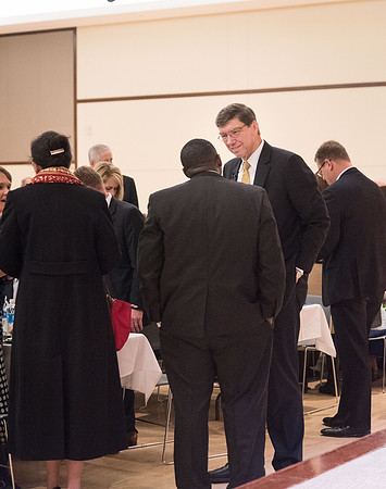 Faculty enjoy a luncheon with Clayton Christensen, the Kim B. Clark Professor of Business Administration at the Harvard Business School