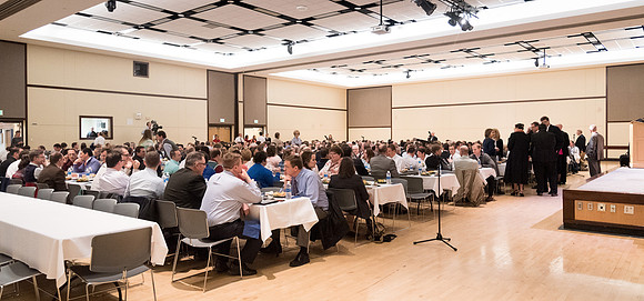 Faculty enjoy a luncheon with Clayton Christensen, the Kim B. Clark Professor of Business Administration at the Harvard Business School