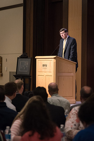 Faculty enjoy a luncheon with Clayton Christensen, the Kim B. Clark Professor of Business Administration at the Harvard Business School