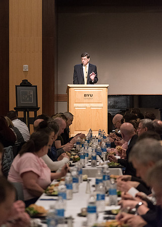 Faculty enjoy a luncheon with Clayton Christensen, the Kim B. Clark Professor of Business Administration at the Harvard Business School