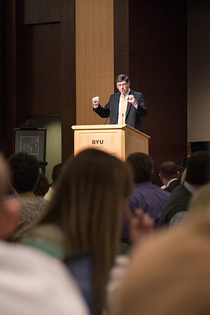 Faculty enjoy a luncheon with Clayton Christensen, the Kim B. Clark Professor of Business Administration at the Harvard Business School