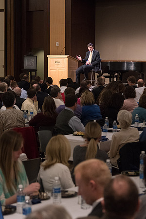 Faculty enjoy a luncheon with Clayton Christensen, the Kim B. Clark Professor of Business Administration at the Harvard Business School
