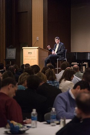 Faculty enjoy a luncheon with Clayton Christensen, the Kim B. Clark Professor of Business Administration at the Harvard Business School