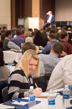 Faculty enjoy a luncheon with Clayton Christensen, the Kim B. Clark Professor of Business Administration at the Harvard Business School