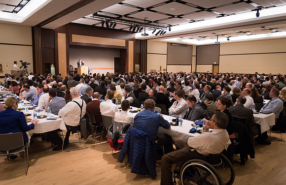 Faculty enjoy a luncheon with Clayton Christensen, the Kim B. Clark Professor of Business Administration at the Harvard Business School