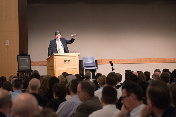 Faculty enjoy a luncheon with Clayton Christensen, the Kim B. Clark Professor of Business Administration at the Harvard Business School
