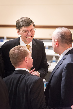 Faculty enjoy a luncheon with Clayton Christensen, the Kim B. Clark Professor of Business Administration at the Harvard Business School