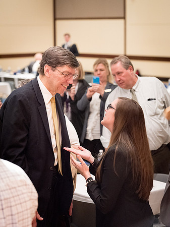 Faculty enjoy a luncheon with Clayton Christensen, the Kim B. Clark Professor of Business Administration at the Harvard Business School
