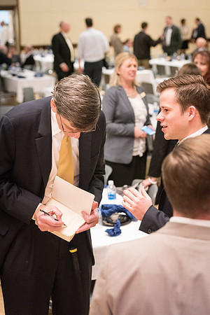 Faculty enjoy a luncheon with Clayton Christensen, the Kim B. Clark Professor of Business Administration at the Harvard Business School