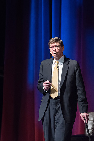 Clayton Christensen speaks to students about Disruptive Innovation during a Thursday forum.