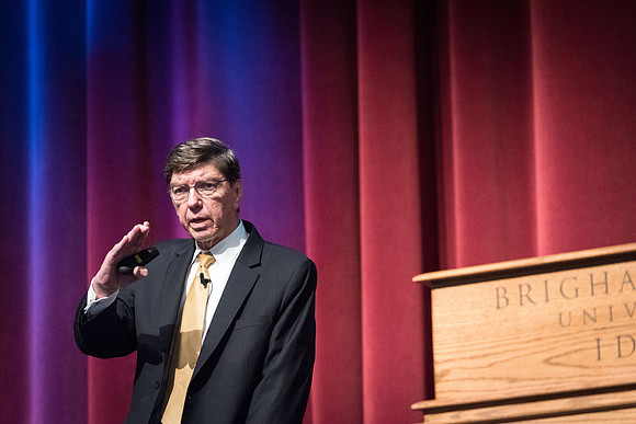 Clayton Christensen speaks to students about Disruptive Innovation during a Thursday forum.