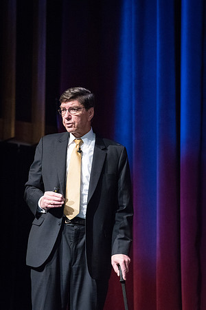 Clayton Christensen speaks to students about Disruptive Innovation during a Thursday forum.