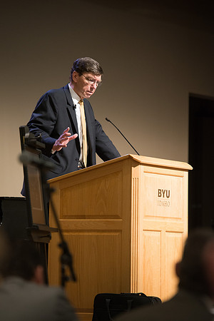 Faculty gather at a luncheon to be taught by Clayton Christensen, the "Kim B. Clark Professor" of Business Administration at the Harvard Business School.